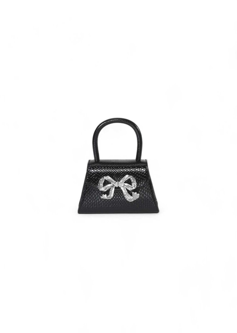 Self Portrait Python Diamante Bow Micro Bag In Black