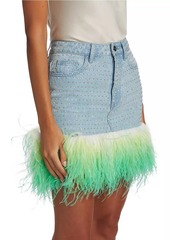 Self Portrait Rhinestone & Feather Denim Miniskirt