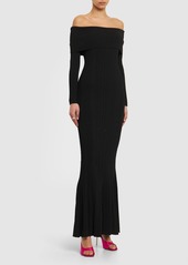 Self Portrait Rib Knit Viscose Maxi Dress