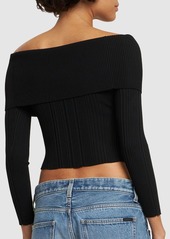 Self Portrait Rib Knit Viscose Top