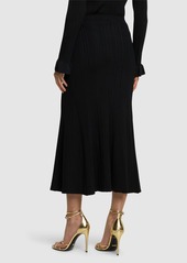 Self Portrait Ribbed Viscose Knit Long Skirt