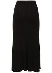 Self Portrait Ribbed Viscose Knit Long Skirt