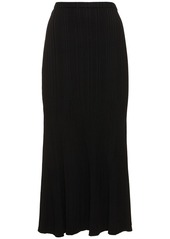 Self Portrait Ribbed Viscose Knit Long Skirt