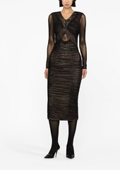 Self Portrait ruched lace-trim dress