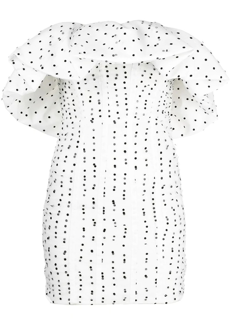 ruffled sleeveless polka dot dress
