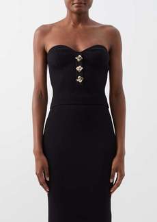 Self Portrait Self-portrait - Button-embellished Ribbed-knit Strapless Top - Womens - Black
