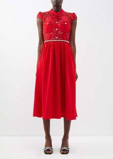Self Portrait Self-portrait - Crystal-embellished Lace And Crepe Midi Dress - Womens - Red