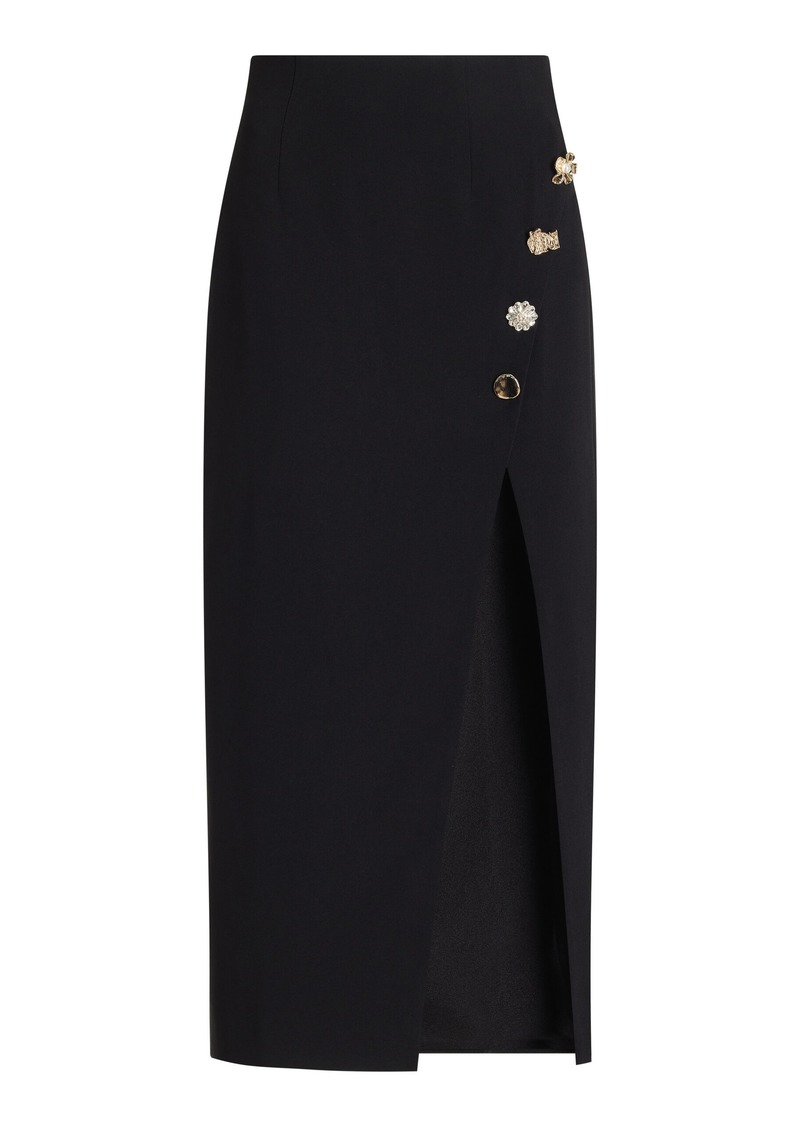 Self Portrait - Embellished Crepe Midi Skirt - Black - US 6 - Moda Operandi