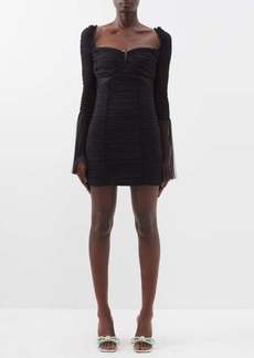 Self Portrait Self-portrait - Flared-sleeve Ruched Crepe Mini Dress - Womens - Black