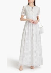 Self Portrait Self-Portrait - Pleated flocked polka-dot crepon maxi dress - White - UK 16