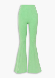 Self Portrait Self-Portrait - Ribbed-knit flared pants - Green - UK 6