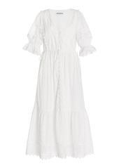 Self Portrait - Women's Floral Cotton Broderie Anglaise Midi Dress - White - Moda Operandi