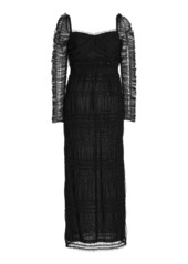 Self Portrait - Women's Shirred Dotted Mesh Midi Dress - Black - Moda Operandi