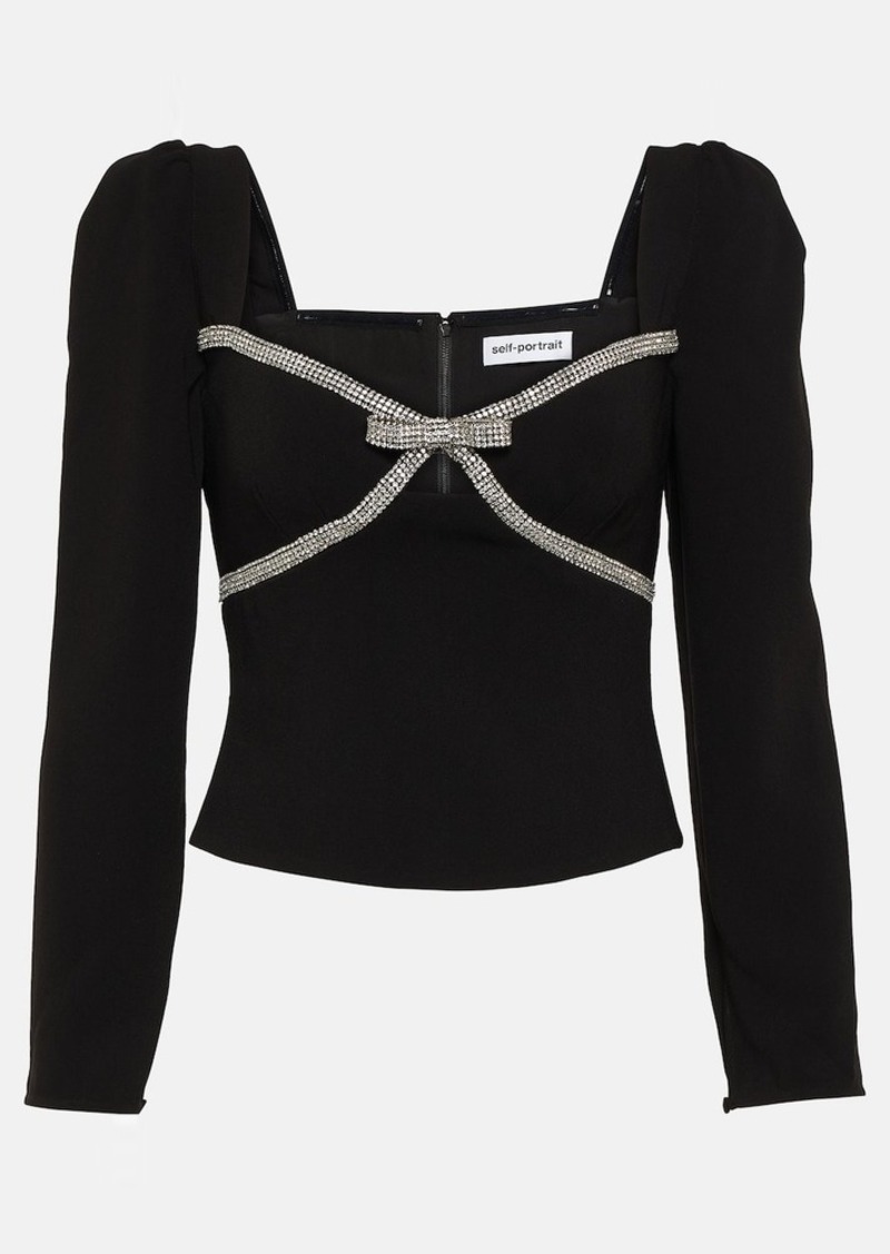 Self Portrait Self-Portrait Bow embellished crêpe crop top