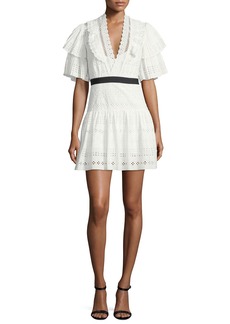 Self Portrait Broderie Anglaise Striped Cotton Cocktail Dress