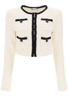 Self portrait cropped cardigan with sequin trims