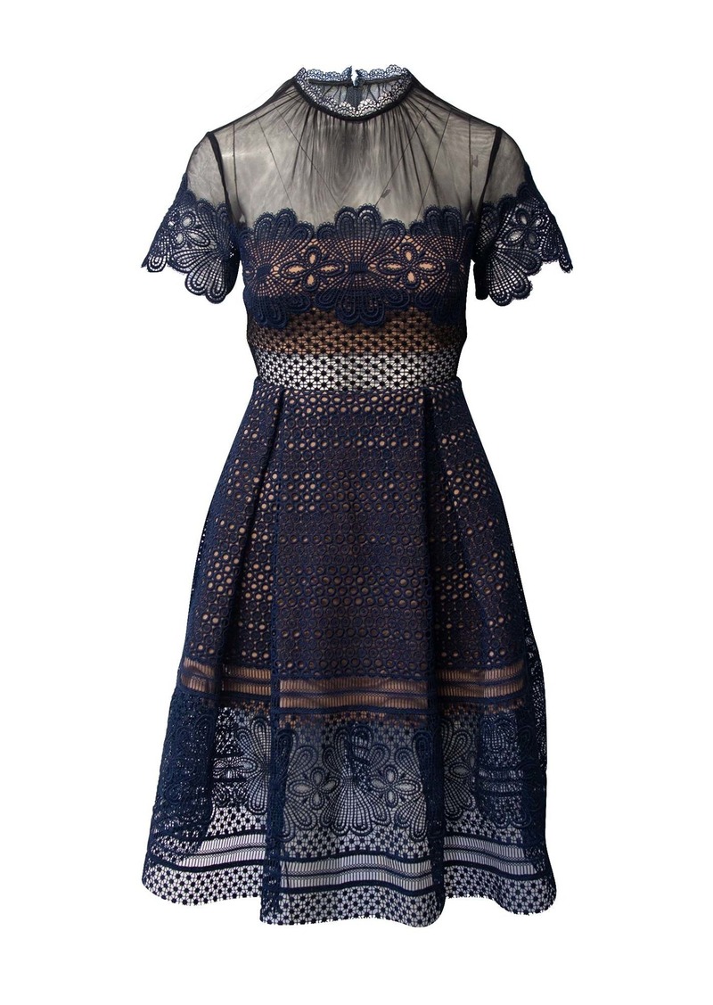 Self Portrait Self-Portrait Felicia Guipure Lace Dress in Navy Blue Polyester