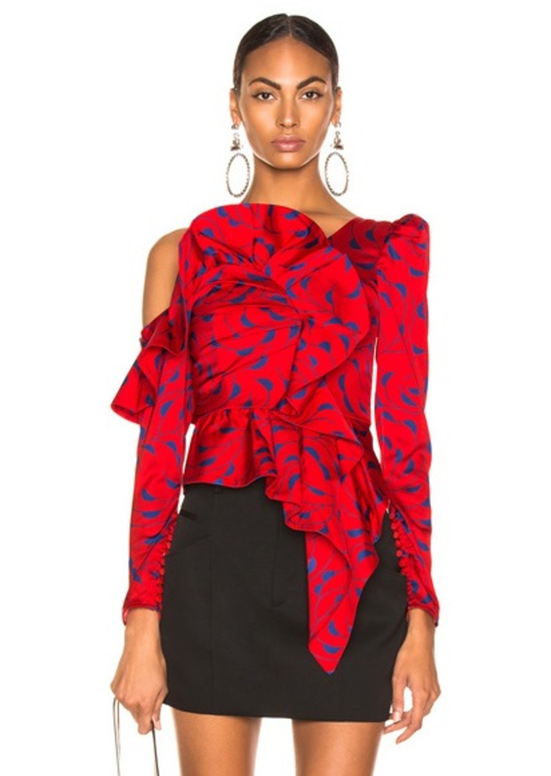 self-portrait Printed Red Frill Top