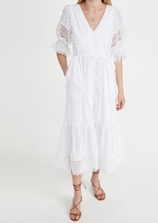 Self Portrait White Floral Broderie Anglaise Midi Dress