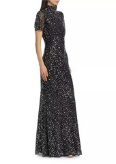 Self Portrait Square Rhinestone Mesh Maxi Dress