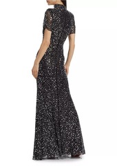 Self Portrait Square Rhinestone Mesh Maxi Dress