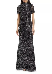 Self Portrait Square Rhinestone Mesh Maxi Dress