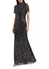 Self Portrait Square Rhinestone Mesh Maxi Dress