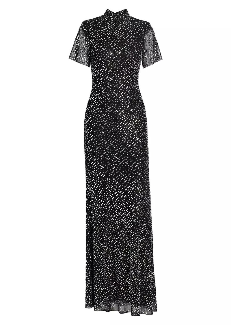 Self Portrait Square Rhinestone Mesh Maxi Dress