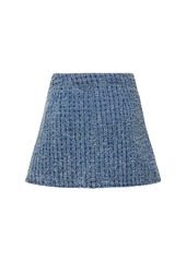 Self Portrait Textured Cotton Denim Mini Skirt