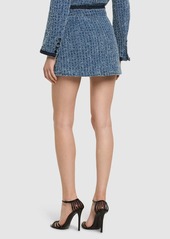 Self Portrait Textured Cotton Denim Mini Skirt