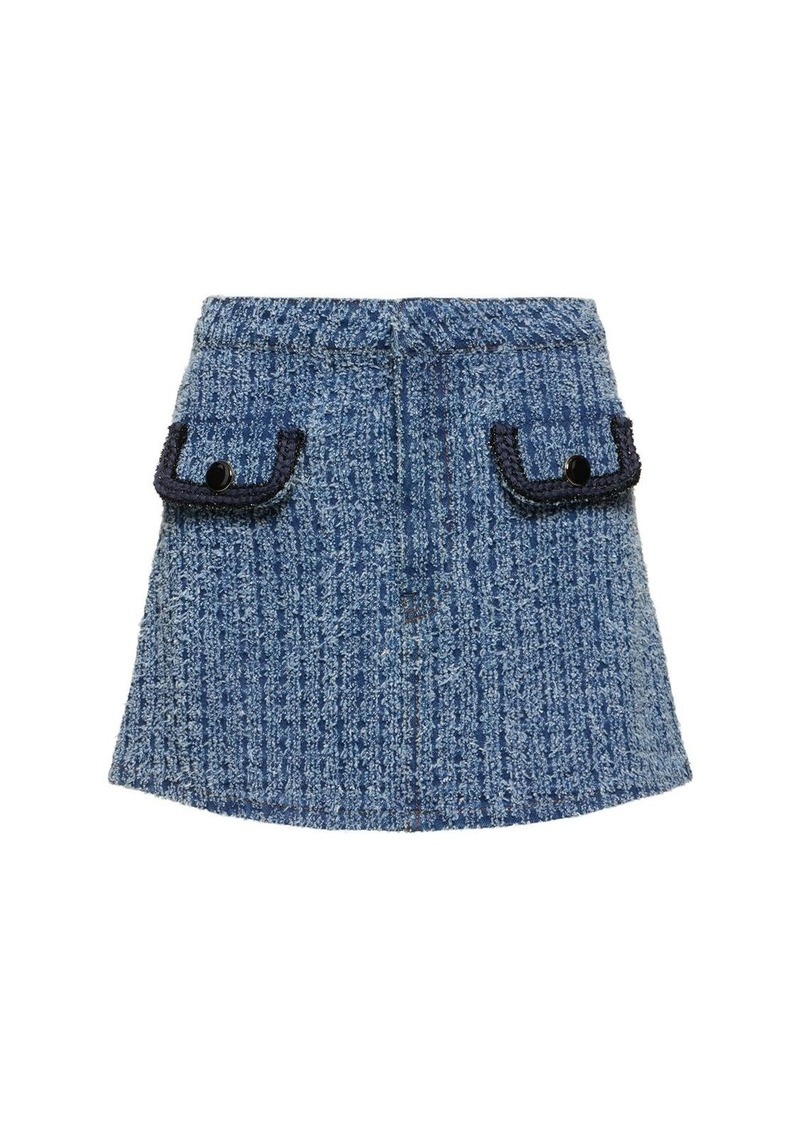 Self Portrait Textured Cotton Denim Mini Skirt