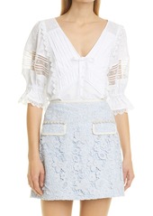 Self Portrait Self-Portrait Broderie Anglaise Puff Sleeve Top in White at Nordstrom