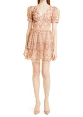 Self Portrait Self-Portrait Sequin Grid Tiered Minidress in Taupe at Nordstrom