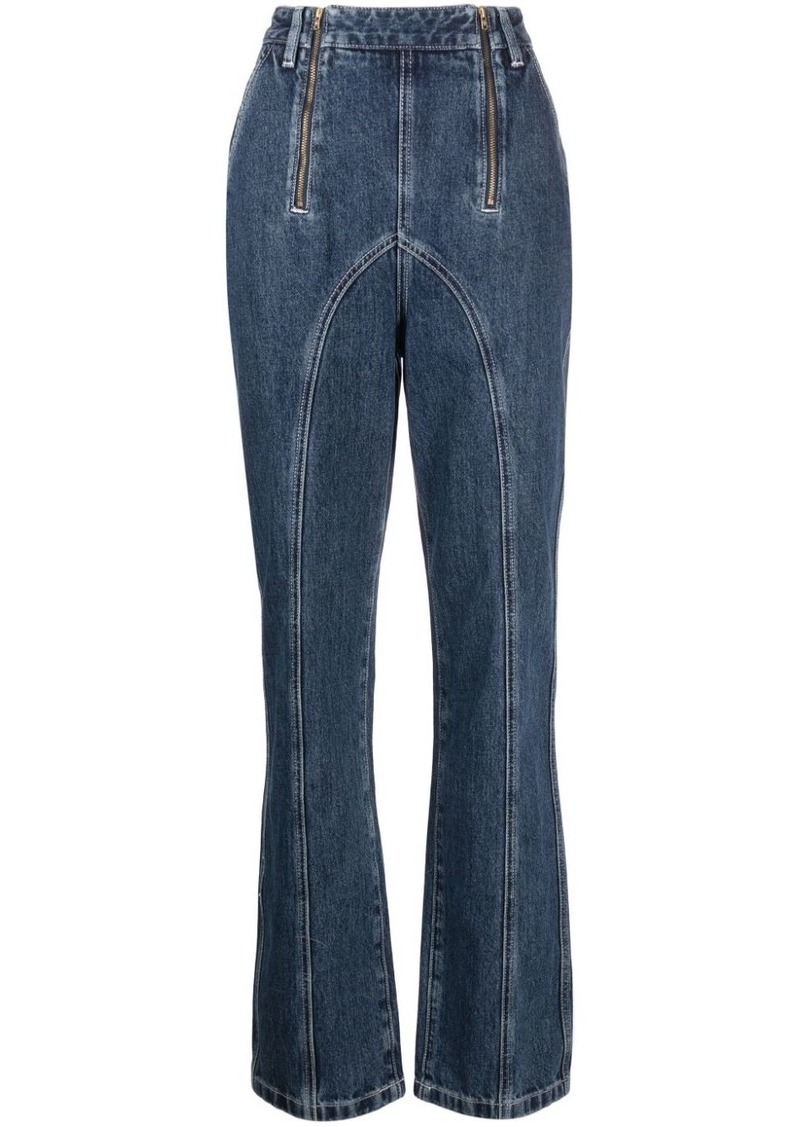 Self Portrait zip-embellished straight-leg jeans