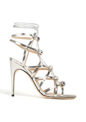 Sergio Rossi - Crystal-embellished metallic cracked-leather sandals - Metallic - EU 38.5