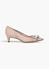 Sergio Rossi - Crystal-embellished corded-lace pumps - Pink - EU 35