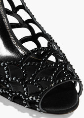 Sergio Rossi - Crystal-embellished laser-cut suede and satin sandals - Black - EU 39.5