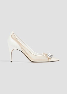 Sergio Rossi - Crystal-embellished patent-leather and mesh pumps - White - EU 37.5