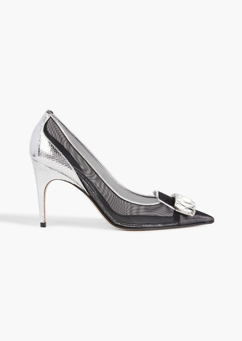 Sergio Rossi - Embellished metallic snake-effect leather and mesh pumps - Metallic - EU 35