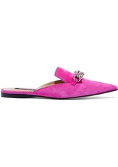 Sergio Rossi Woman Sr Chain Crystal-embellished Suede Slippers Bright Pink