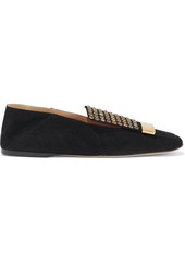 Sergio Rossi Woman Crystal-embellished Suede Collapsible-heel Loafers Black