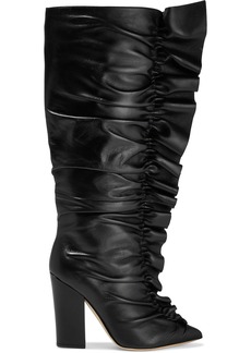 Sergio Rossi - Gathered ruffled leather knee boots - Black - EU 36