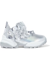 Sergio Rossi Woman Sergio Extreme Ruffled Leather And Coated-neoprene Exaggerated-sole Sneakers Silver