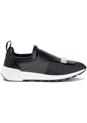 Sergio Rossi Woman Sr1 Embellished Leather And Coated-mesh Slip-on Sneakers Black