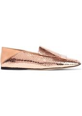 Sergio Rossi Woman Sr1 Suede-trimmed Metallic Snake-effect Leather Collapsible-heel Loafers Rose Gold