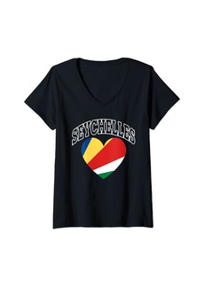 Womens Retro Seychelles Flag Throwback Heart V-Neck T-Shirt