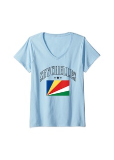 Womens Seychelles Flag Patriotic Athletic Women Men V-Neck T-Shirt