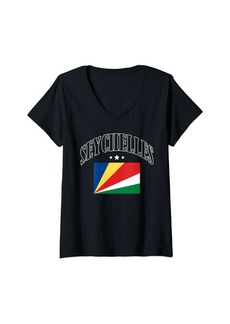 Womens Seychelles Flag Patriotic Throwback Women Men V-Neck T-Shirt