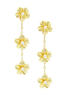 Shashi 22K-Gold-Plated & 2.5MM Cultured Pearl Flower Drop Earrings