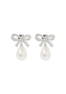 Shashi Pave Bow & Swarovski Pearl Drop Earrings